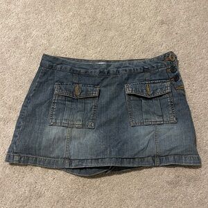 Vintage Denim Mini Skirt, low rise—has shorts underneath!